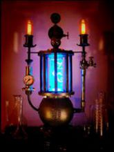 Steampunk Art Alchemy lamp for sale: Decorative piece of art with taxidermy  Chameleon.